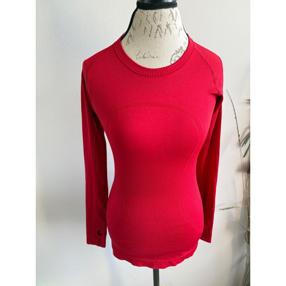 Lululemon‎ Swiftly Tech Long Sleeve Red Running Shirt Size 6 Thumbholes